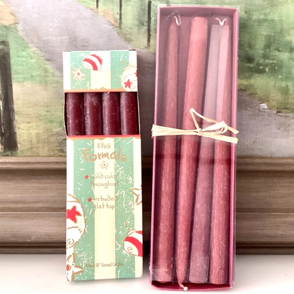 Lot Of 2 Sets Vintage Tapered Dinner Candles Burgundy Red Wine 10” 12” Textured - Picture 1 of 10